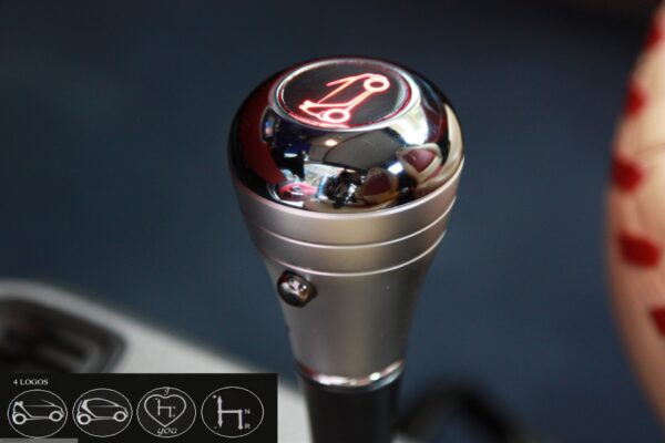 Gear shift knob with LED in red color for Smart Fortwo 450 & 451 and Smart Roadster 452 in nickel black