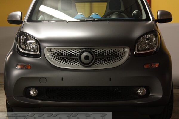 Front grille SLS in color titania grey matt with original Smart emblem for Smart Fortwo 453